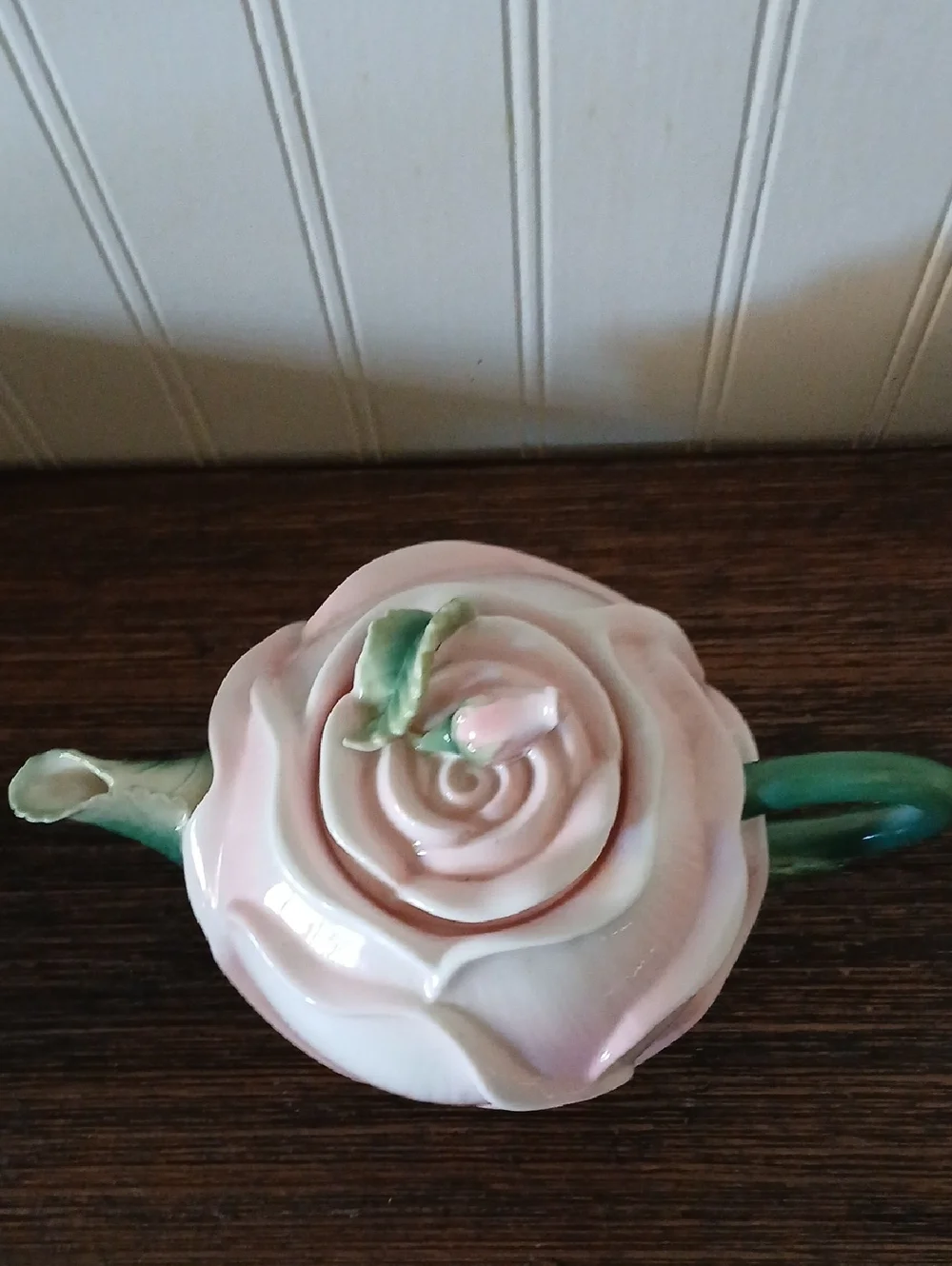Pier 1 Imports Pink Rose Bud Shaped Flower Teapot Handpainted Flowers Ornate